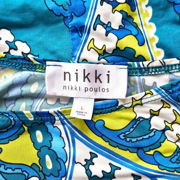 NIKKI POULOS, Turquoise/lime green print cold shoulder maxi Hydra dress - Picture 15 of 15